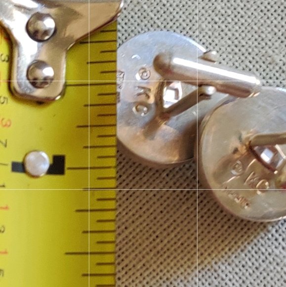 Vintage STERLING artisan made onyx and turquoise cuff links - Picture 7 of 8